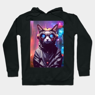 Techno Cat In Japan Neon City Hoodie